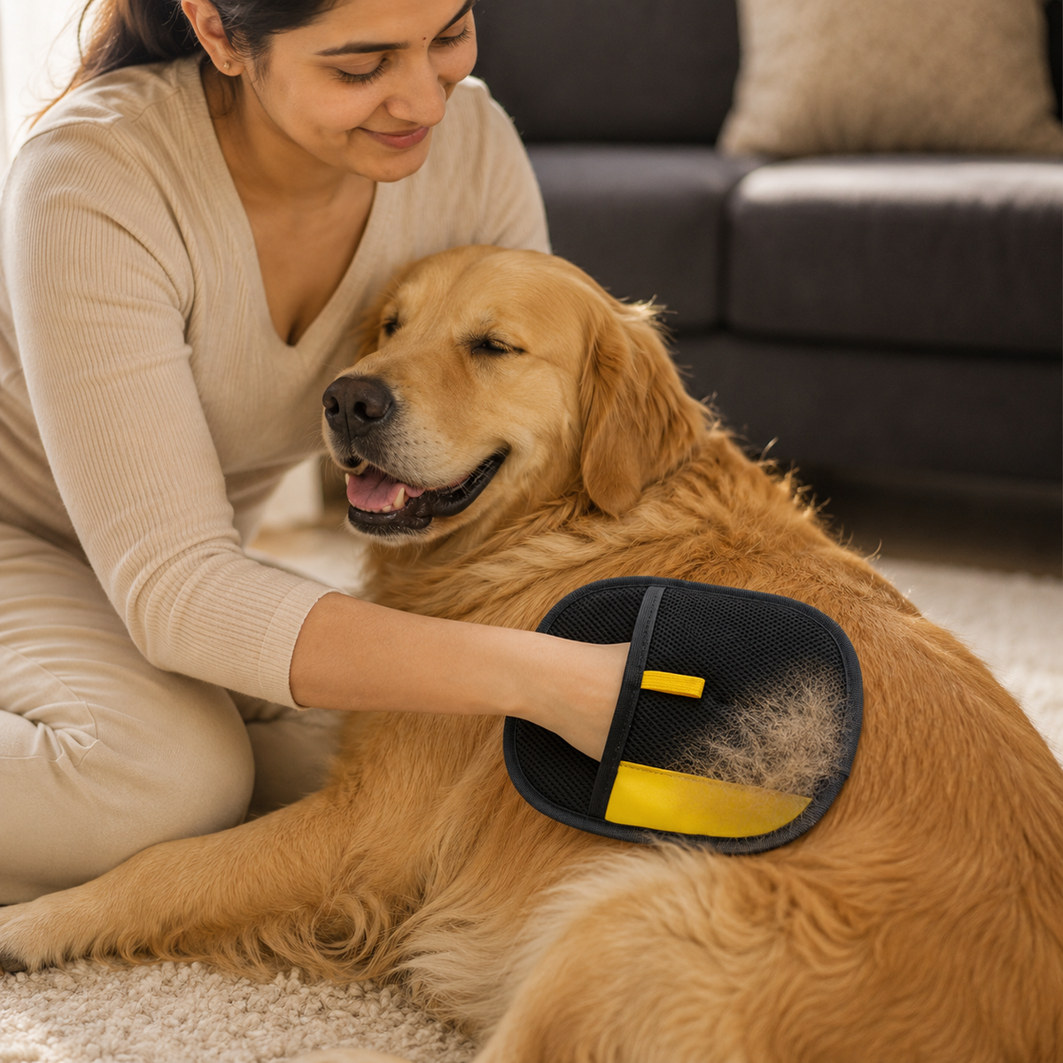 Gentle grooming with a reusable pet hair removal glove
