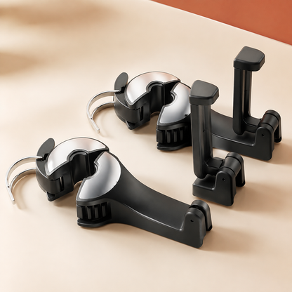 Pack of two 2-in-1 car headrest hooks with phone holders