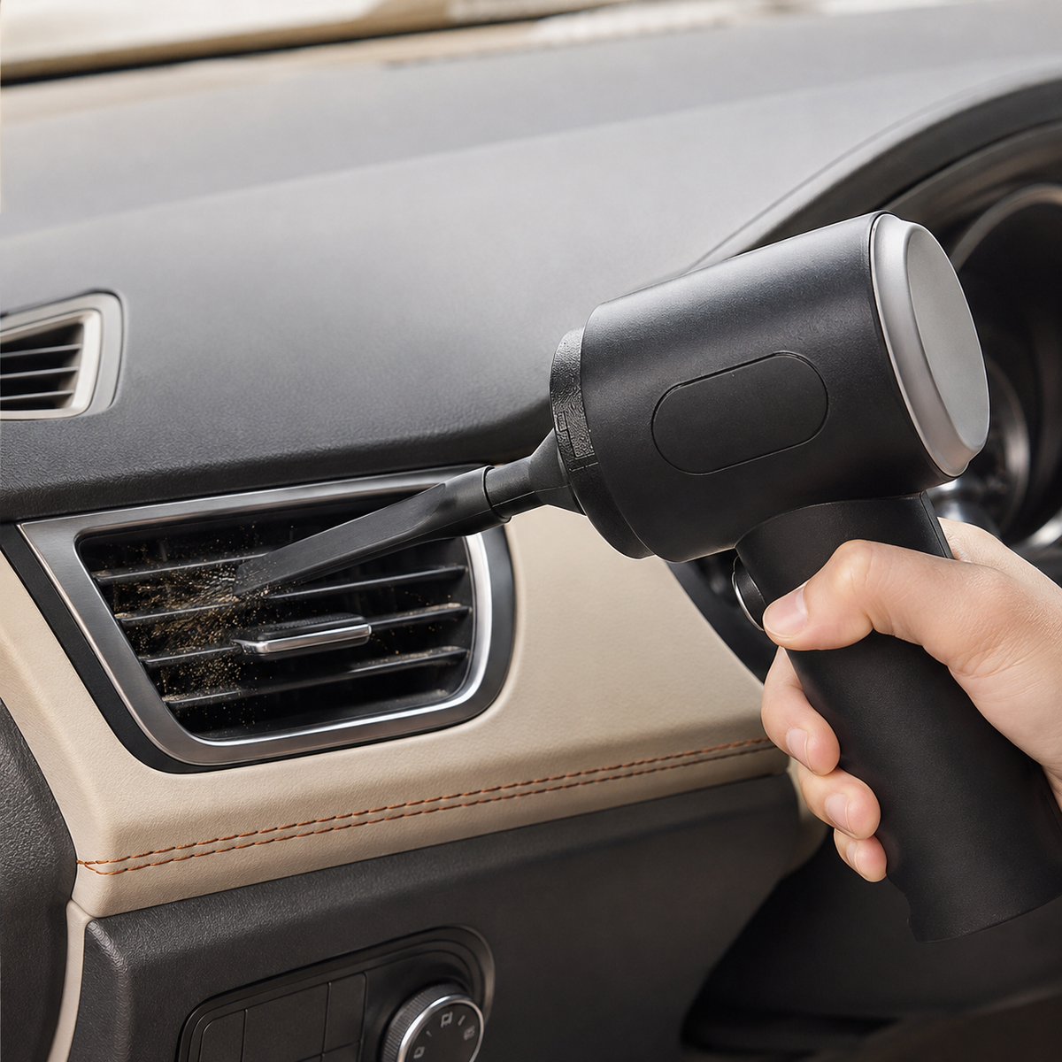 Handheld car vacuum cleaning dashboard air vents
