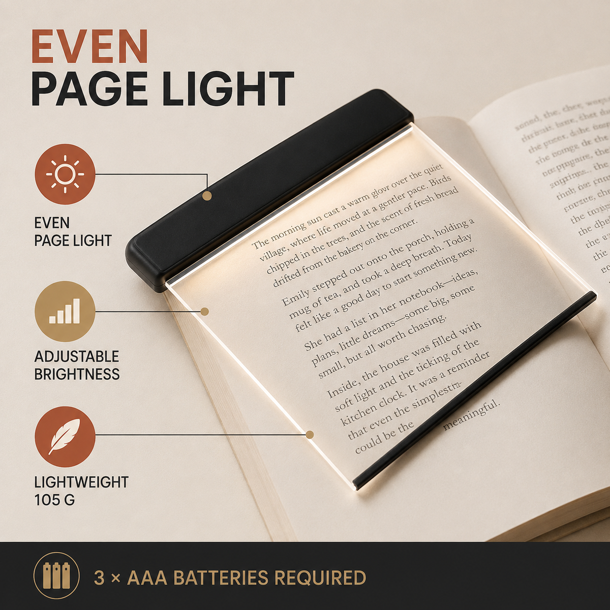 Flat reading panel features and battery requirement