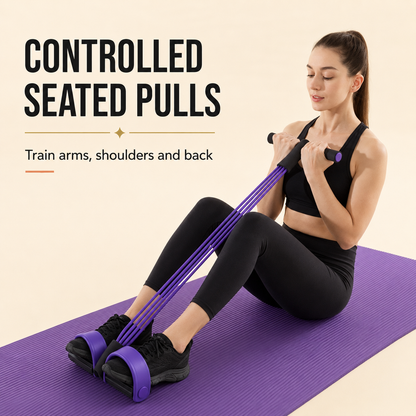 Controlled seated pull using a foot-pedal resistance exerciser