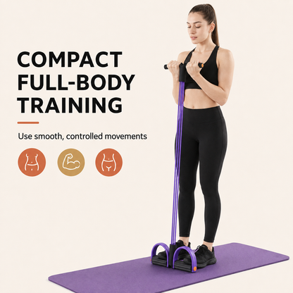 Standing resistance exercise with both feet secured in the loops