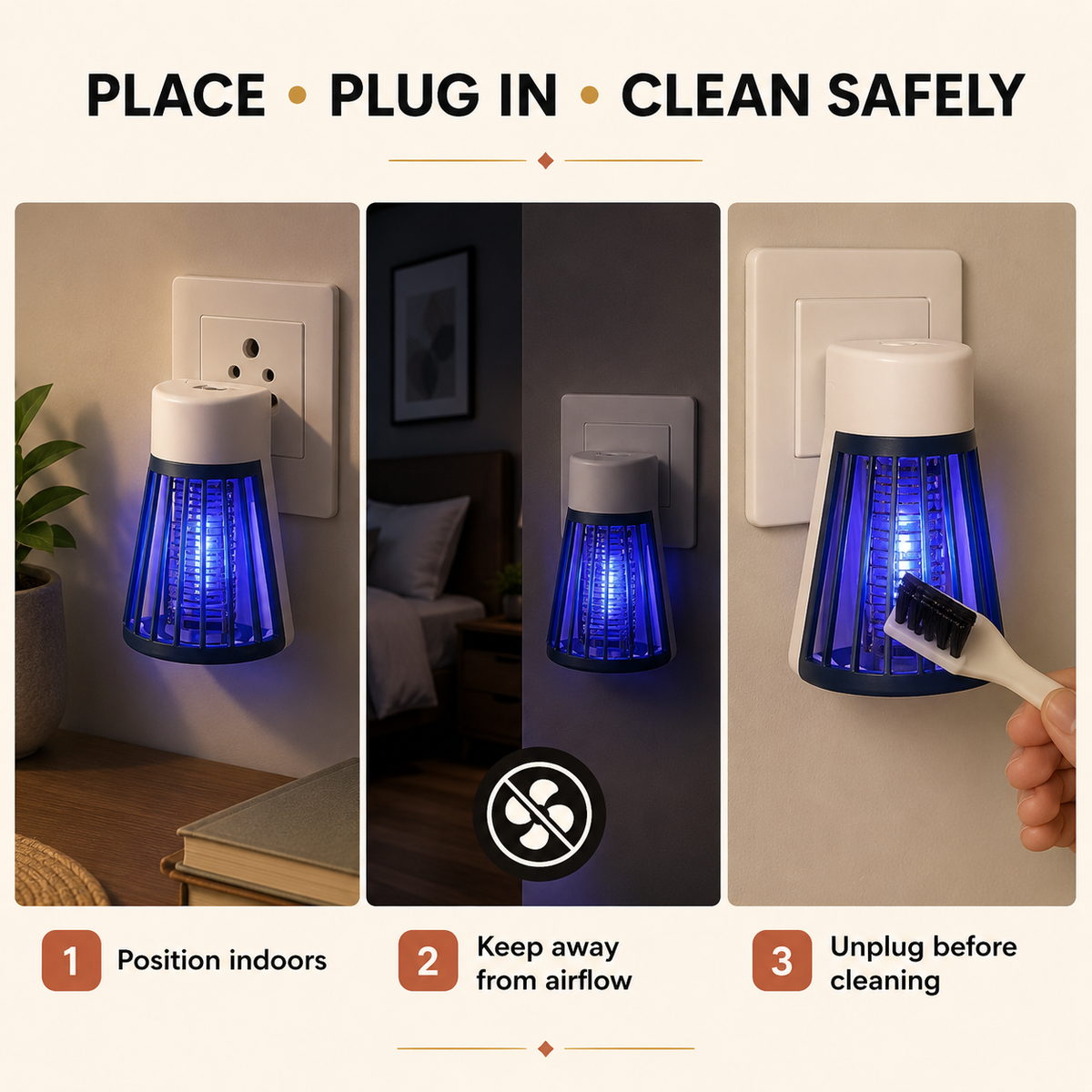 Placement and safe cleaning instructions