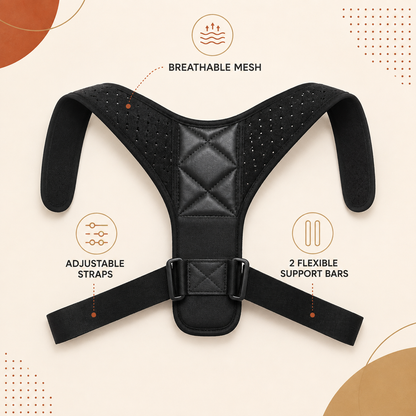 Breathable mesh posture support with adjustable straps
